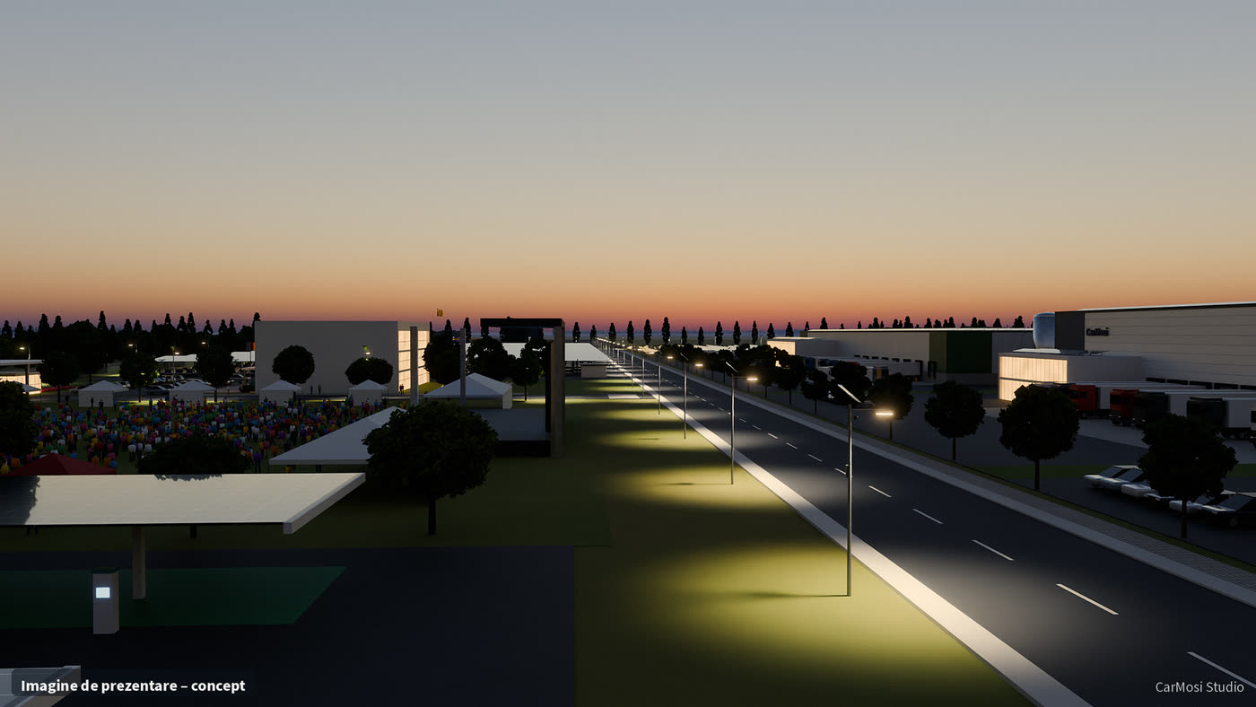 Park roads lit at night by solar LED lamp posts